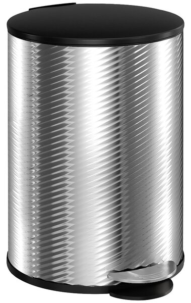 HOMCOM 20 Litre Kitchen Bin, Stainless Steel Pedal Bin with Soft-Close Lid, Fingerprint Proof Cylindrical Rubbish Bin w/ Foot Pedal Aosom UK