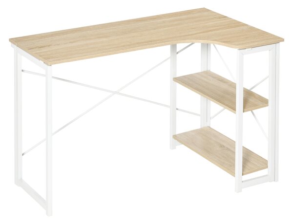 HOMCOM Folding L-Shaped Computer Desk, Oak Tone Corner Home Office Study Workstation with 2 Shelves Aosom UK