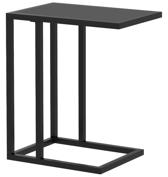 HOMCOM C Shape Bedside Table w/Metal Frame Wood-Effect Top Sofa Narrow Snack End Table for Living Room, Black Aosom UK