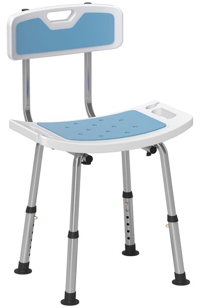 HOMCOM Shower Stool with Backrest, Height Adjustable Shower Chair with Anti-slip Foot Pads, Shower Head Holder, Light Blue Aosom UK