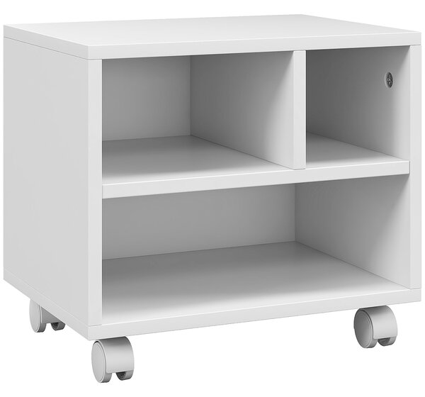 HOMCOM 2-Tier Printer Stand w/ Storage, Under Desk Printer Cart on Wheels w/ 3 Compartments, Desktop Printer Table for Home Office, White Aosom UK