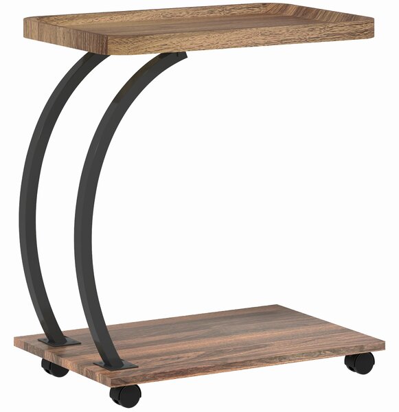 HOMCOM 2-Tier Mobile C-Shaped Side Table - Brown