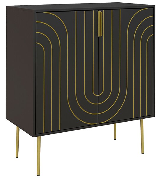 HOMCOM Art Deco Inspired Sideboard, with Adjustable Shelf - Black/Gold Tone Aosom UK