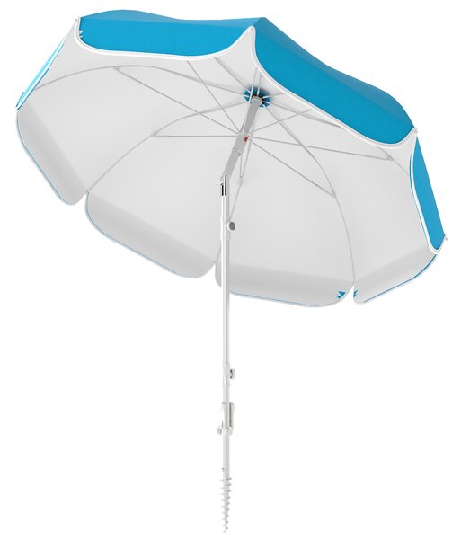 Outsunny Beach Umbrella Portable with Sand Anchor, Carry Bag, Adjustable Height & Tilt, UPF50+ UV Protection, Blue