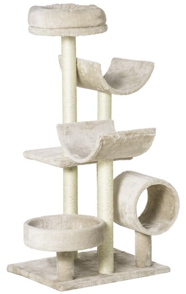 PawHut Cat Tree, Plush, 50Lx40Wx105H cm-Beige Aosom UK