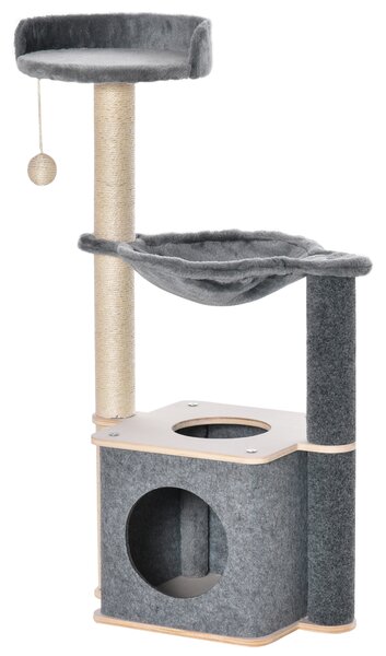 PawHut Cat Tower, 95cm Climbing Kitten Activity Centre with Sisal Scratching Posts, Perch, Spacious Condo, and Hammock, Grey Aosom UK