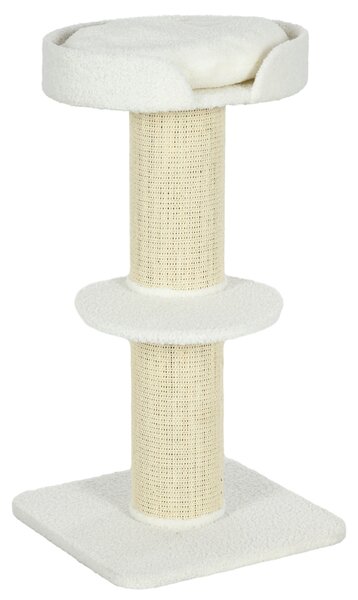 PawHut 2 Tier Sisal Sherpa Cat Tree with Basket Cushion Sisal Post Cream White Aosom UK