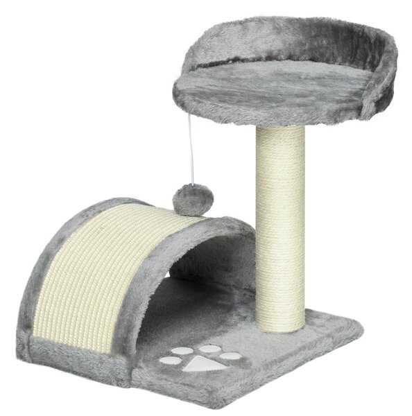 PawHut Cat Scratching Post, Cat Tree Scratching Kitten Activity Centre Climber Hanging Ball, Scratch Post for Indoor Cats, Grey Aosom UK