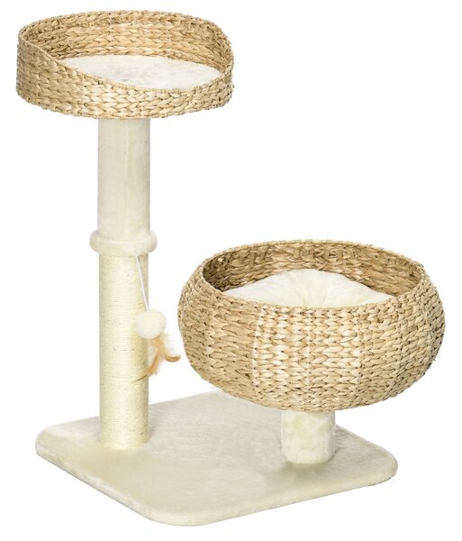 PawHut 72cm Cat Tree Kitten Tower, with Sisal Scratching Post, Two Beds, Toy Ball