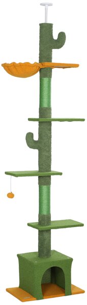 PawHut 230-275cm Floor-to-Ceiling Adjustable Cat Tree with Scratching Posts, Hammock Aosom UK