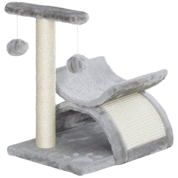PawHut Kitten Activity Tree with Sisal Scratching Posts, Compact Cat Play Tower with Rotating Bar, Tunnel, Grey Aosom UK