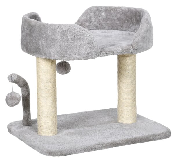 PawHut Indoor Cat Tree: Compact Activity Centre with Sisal Scratching Post & Toy Balls, Light Grey, 42cm Aosom UK