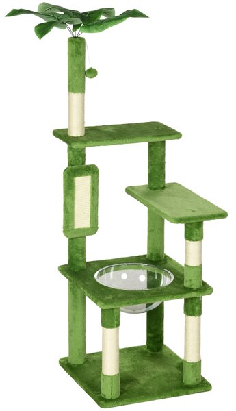 PawHut 142cm Cat Tree Tower, with Scratching Post, Hammock, Toy Ball, Platforms - Green