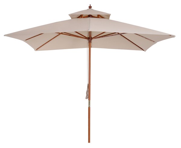 Outsunny Beige Parasol Patio 3x3M Double Tier Garden Sun Umbrella Sunshade Outdoor Wood Wooden Canopy Tier