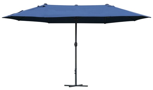 Outsunny Waterproof 4.6m Garden Parasol Double-Sided Sun Umbrella Patio Market Shelter Canopy Shade Outdoor with Cross Base – Blue Aosom UK