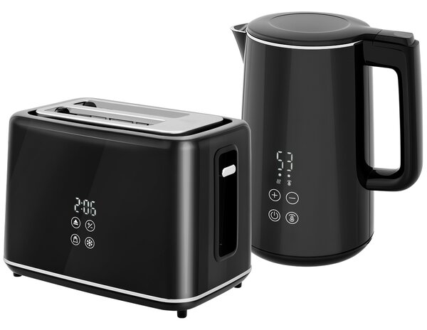 HOMCOM Kettle and Toaster Set, 1.5L 3000W Fast Boil Kettle with 7 Level Browning Controls, Defrost, Reheat and Crumb Tray, Black Aosom UK