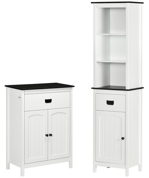 Kleankin Bathroom Furniture Set, Bathroom Floor Cabinet with Drawer and Double Door, Tall Bathroom Cabinet with Drawer and Adjustable Shelf for Bathroom, White Aosom UK