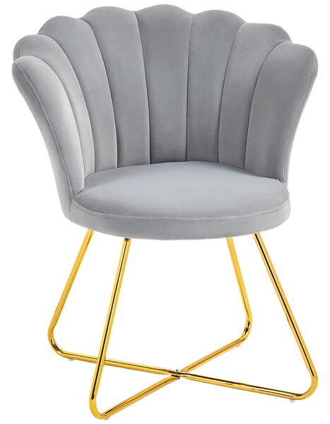 HOMCOM Velvet-Feel Lotus Petal Accent Chair - Grey Aosom UK