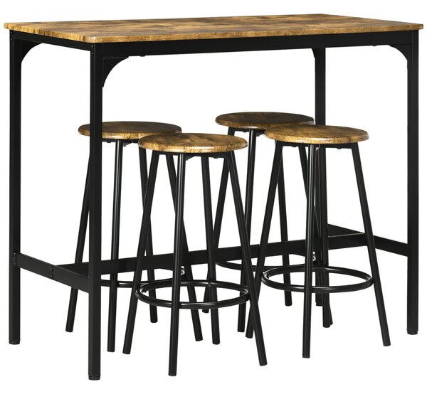 HOMCOM Five-Piece Industrial-Style Bar Table Set - Brown/Black Aosom UK