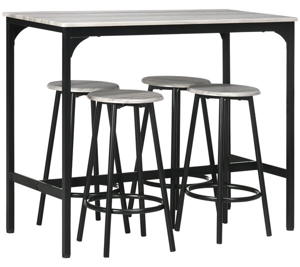 HOMCOM Five-Piece Industrial-Style Bar Table Set - Grey/Black Aosom UK