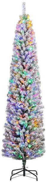 HOMCOM 7' Artificial Prelit Christmas Trees Holiday Décor with Colourful LED Lights, Flocked Tips, Berry, Pine Cone Aosom UK