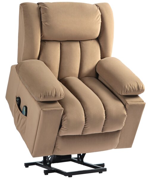 HOMCOM Power Lift Recliner Chair with Vibration Massage and Heat, Electric Lift Chair for Elderly, Overstuffed Fabric Riser and Reclining Armchair with USB Ports, Cup Holders, Light Brown Aosom UK