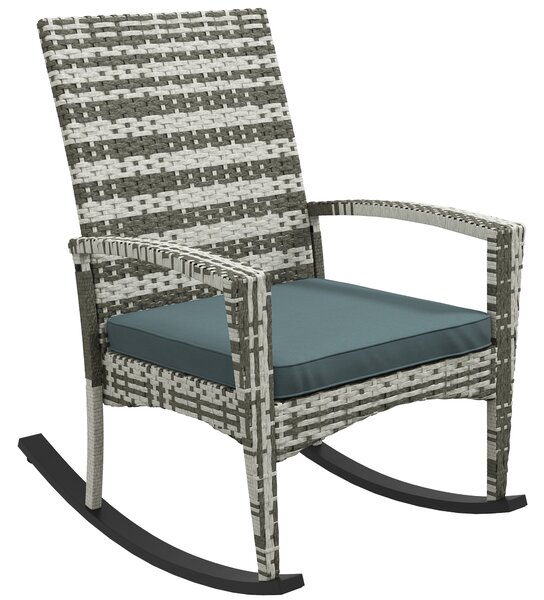 Outsunny Rattan Rocking Chair for Relaxing Indoor & Outdoor, Removable Flame Retardant Cover, Light Grey Aosom UK
