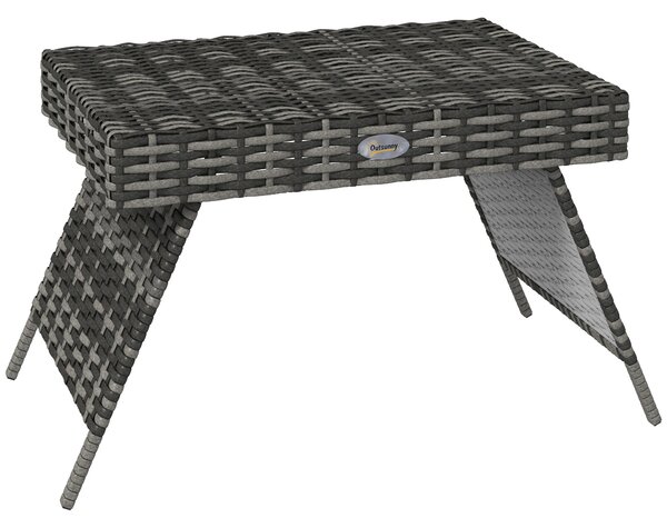 Outsunny Rattan Coffee Table, Foldable Metal Frame Side Table for Outdoor, Garden, Lawn, Mixed Grey Aosom UK