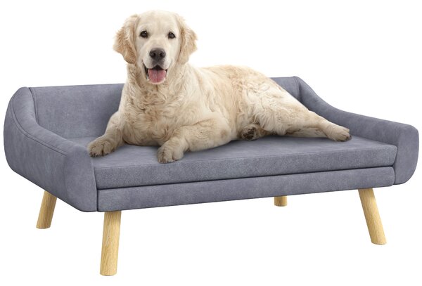 PawHut Dog Couch with Soft Cushion, Pet Sofa Bed with Wooden Frame, Removable Cover, for Medium and Large Dogs, Grey