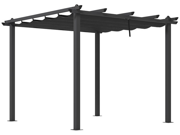 Outsunny 3 x 3(m) Aluminium Pergola with Retractable Roof, Garden Gazebo Canopy Sun Shade Shelter for Grill, Patio, Deck