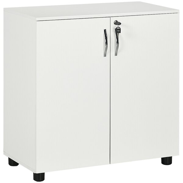 Vinsetto 2-Tier Locking Office Storage Cabinet File Organisation w/ Feet Melamine Coating Aluminium Handles 2 Keys Stylish White Aosom UK