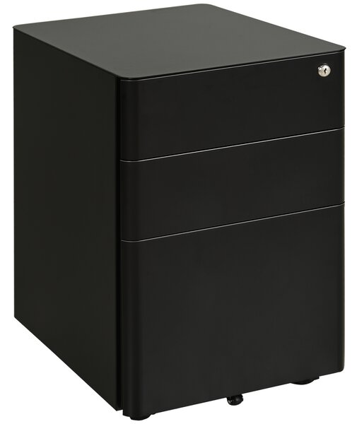 Vinsetto Filing Cabinet, 3-Drawer Small File Cabinet with Lock, for Letter/Legal/A4, Steel Office Storage with Wheels, Black Aosom UK