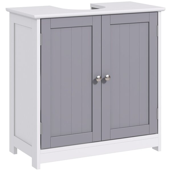 Kleankin Vanity Vault: Under-Sink Storage Solution with Adjustable Shelf, Handles, and Drain Hole, White & Grey Aosom UK