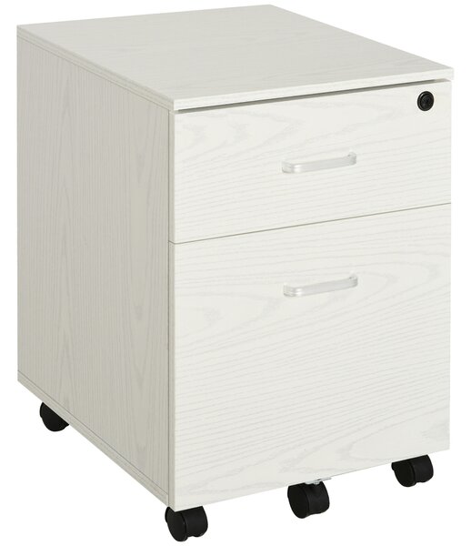 Vinsetto 2-Drawer Locking Office Filing Cabinet w/ 5 Wheels Rolling Storage Hanging Legal Letter Files Cupboard Home Organisation White Aosom UK