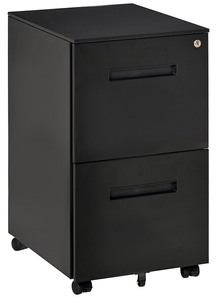 Vinsetto Black Cabinet Mobile Lockable File Cabinet with 2 Drawers, Storage for Office Equipment, 67H x 39W x 48Dcm Aosom UK