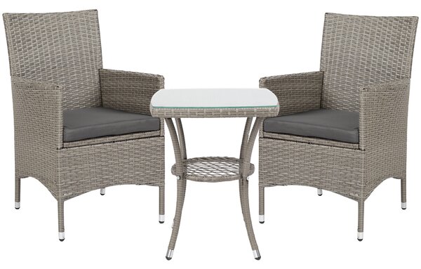 Outsunny Rattan Bistro Set, 2 Seater Outdoor Chair Table Set, Garden Furniture, Waterproof, Washable Cushions, Grey Aosom UK
