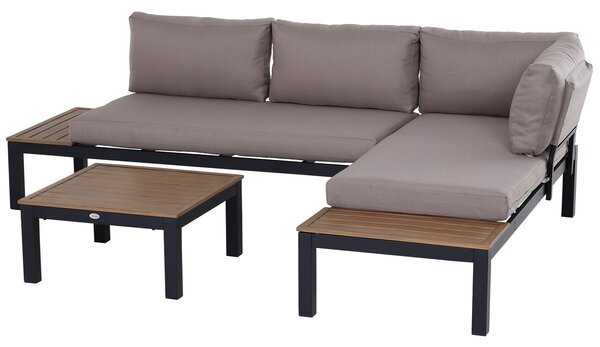 Outsunny 3-Piece Aluminium Frame Outdoor Garden Furniture Set Mixed Grey