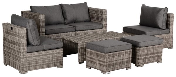 Outsunny 6-Seater Rattan Garden Furniture 6 Seater Sofa & Coffee Table Set Outdoor Patio Furniture Wicker Weave Chair Space-saving Compact, Grey