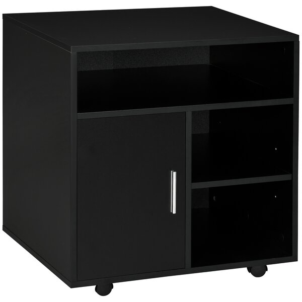 HOMCOM Mobile Printer Stand with Multiple Storage, Office Desk Side Unit on Wheels, Modern Design, 60L x 50W x 65.5H cm, Black Aosom UK