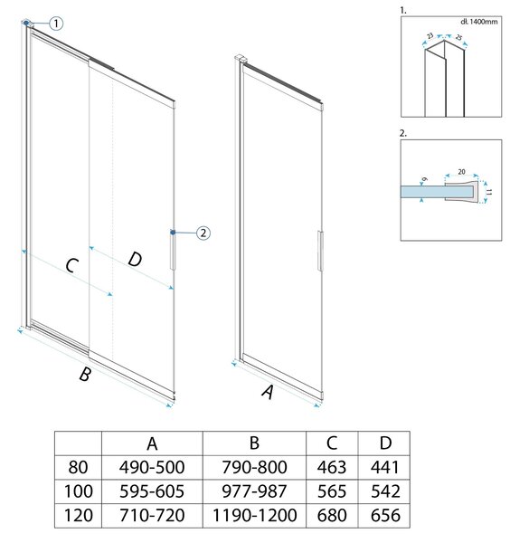 Sliding bathtub screen REA Dario Black 100