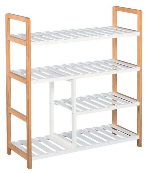 HOMCOM Wooden Shoe Storage Organizer, 4-Tier Stand Shelf Rack, 78 x 68 x 26 cm, Ideal for Hallway, Natural Wood Finish Aosom UK