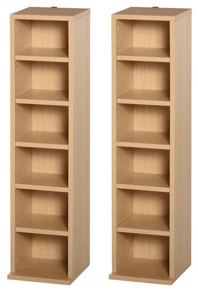 HOMCOM 204 CD Media Display Shelf Unit Set of 2 Blu-Ray DVD Tower Rack w/ Adjustable Shelves Bookcase Storage Organiser, Natural Wood Color