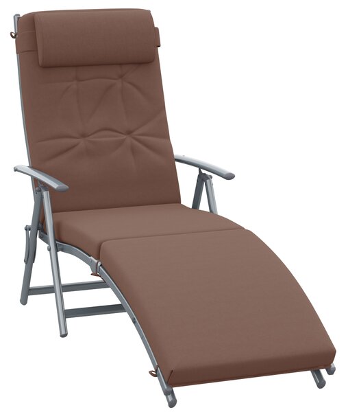 Outsunny Garden Sun Lounger, Foldable Reclining Chair with Pillow and Adjustable Back, Texteline Fabric, Brown Aosom UK