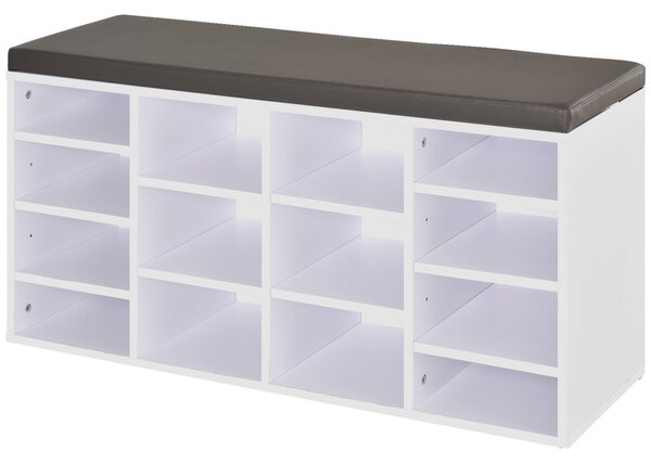 HOMCOM Multi-Storage Shoe Rack w/ 14 Compartments Cushion Moving Shelves Solid Frame Foot Pads Home Office Tidy Organisation Boots Trainers White