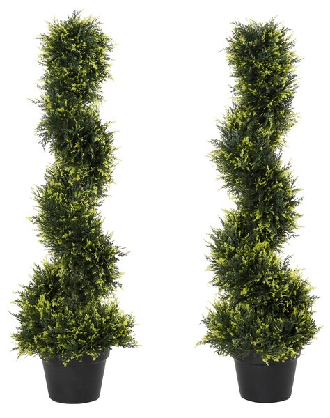 Outsunny Set Of 2 Artificial Tree 90cm/3FT Artificial Spiral Topiary Trees w/ Pot Fake Greenery Plant Home Office Garden Décor Green Aosom UK