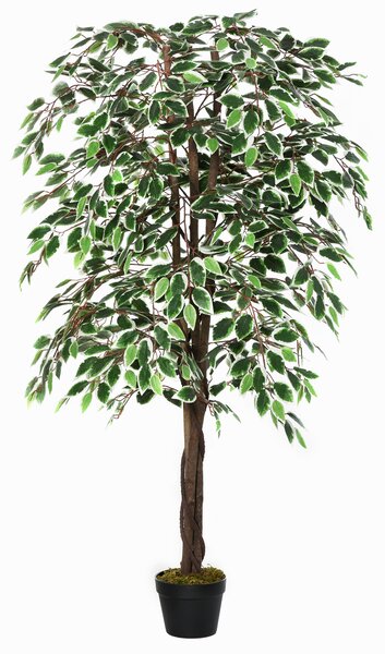 Outsunny 160cm/5.2FT Artificial Ficus Silk Tree with Nursery Pot, Decorative Fake Plant, for Indoor Outdoor Décor