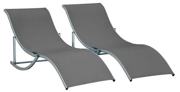 Outsunny Set of 2 S-shaped Foldable Lounge Chair Sun Lounger Reclining Outdoor Chair for Patio Beach Garden Grey Aosom UK