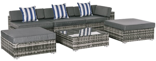 Outsunny 5-Seater Rattan Sofa Coffee Table Set Sectional Wicker Weave Furniture for Garden Outdoor Conservatory w/ Pillow Cushion Grey