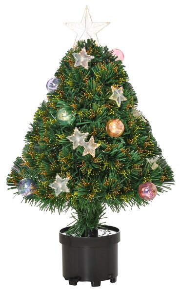 HOMCOM 2FT Pre-lit Artificial Christmas Tree Tabletop Multicoloured Fibre Optic Xmas Decoration w/ LED Lights Pot Table Desk - Green Aosom UK