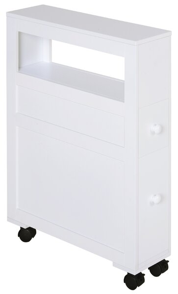 HOMCOM MDF Narrow Rolling Bathroom Side Cabinet White Aosom UK